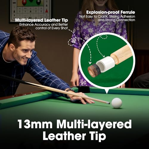 42 Inch Pool Cue Stick Set of 2 - Lightweight with Leather Tip