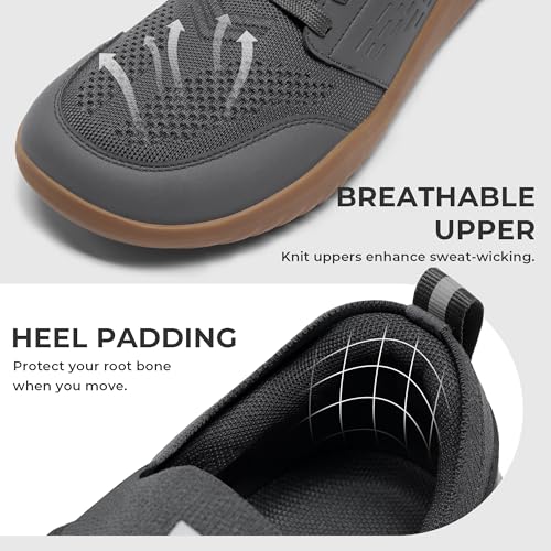 AIRHAS Men's Barefoot Walking Shoes 10.5 Dark Grey Gaiters Anatomical Toe Box