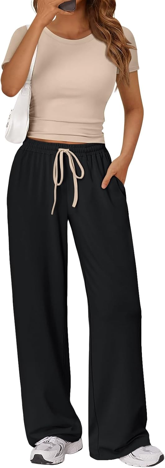 Trendy Queen 2 Piece Summer Sweatsuit Set - Women's Wide Leg Pants & Ruching Crop Top