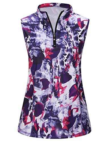 Viracy Women's Zip Up Golf Tank Top A-tie Dye Large Quick Dry Athletic Polo Shirt