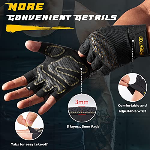 Fingerless Workout Gloves for Men - Padded Palm Protection, Black, Large