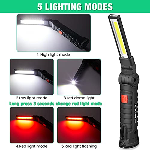 Honoson 4 Pieces LED Work Light Cob Rechargeable Work Flashlight with Magnetic Base, Hanging Hook and 360¡Æ Rotate 5 Modes Portable LED Flashlight for Car Repair, Household and Outdoor(Large)