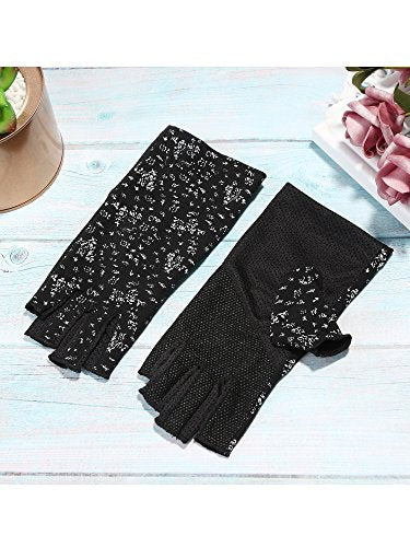 Women’s UV Protection Fingerless Gloves - Black Mitten for Cycling