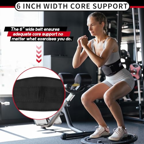 Weight Lifting Belt - 6 Inch Lumbar Support for Squats & Deadlifts - Black, M (30"-36")