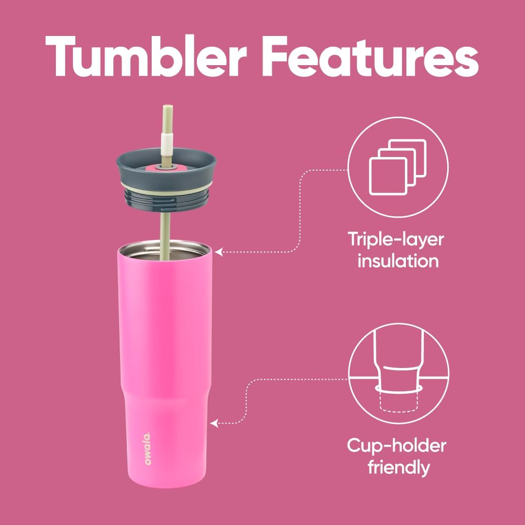 Owala Stainless Steel Travel Tumbler - Triple Layer Insulation, Spill Resistant Lid & Straw, 24 oz | Watermelon Breeze