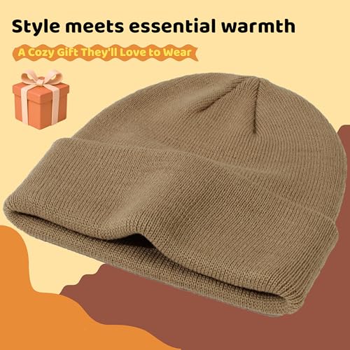 Baby Beanie 3-Pack Winter Hats for Toddler 6-24 Months - Black/Beige/Deep Camel