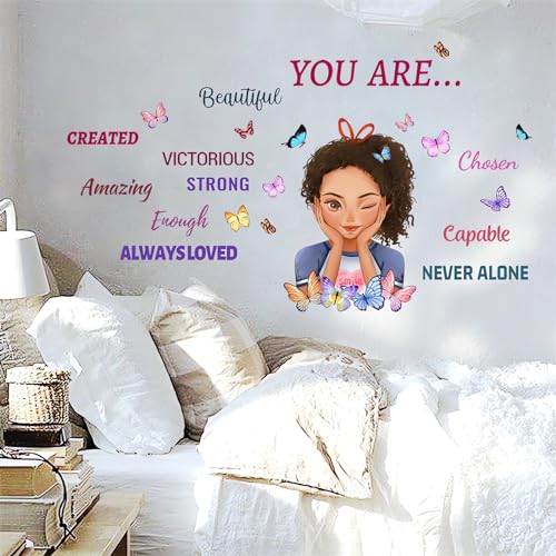 Black Girl Inspirational Wall Stickers, sacinora Motivational Lettering Quotes Butterfly Wall Decals Removable Vinyl Peel and Stick for Afro Woman Kids Baby Nursery Bedroom Toddler Room Art Decoration