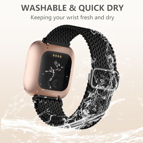 Braided Stretchy Bracelet Band for Fitbit Versa 2 - Black (5.43"-8.58")