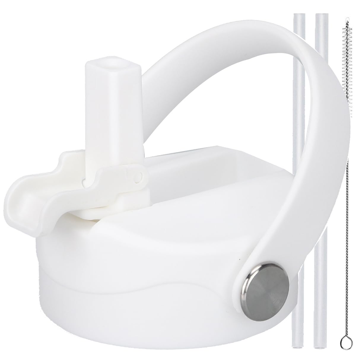 Straw Lid Sport Water Bottle Wide Mouth, Flex Straw Lid Compatible with Hydroflask 12 16 18 20 32 40 64 oz, Replacement Lids and Water Bottle Lid Accessories (White)