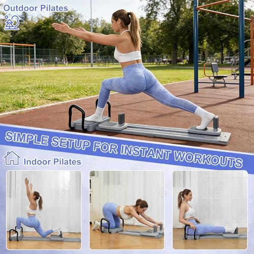 Pilates Reformer with Extended Track - 5-in-1 Home Fitness Machine - Gray