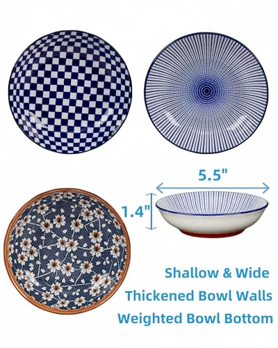 Blue Ceramic Cat Food Bowls Set of 3 - Whisker Friendly, Non-Slip, 8oz
