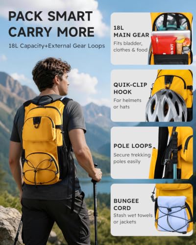 MOKURA Yellow 18L Lightweight Hydration Backpack with 2L Water Bladder