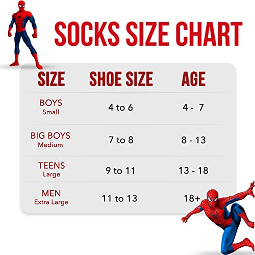 Marvel Spiderman Socks 6-Pack for Men & Boys Large Assorted B