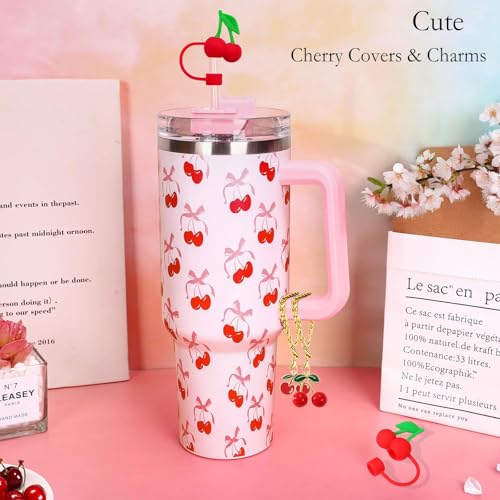 Cherry Charms Set - 4Pcs 3D Silicone Drink Toppers for Stanley Tumbler
