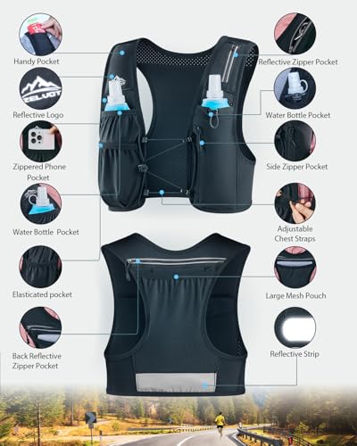 Adjustable Running Hydration Vest for Men & Women - Black, Medium-Large