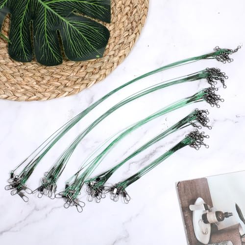 Fishing Leaders with Swivels - 50 Pcs Green Steel Wire