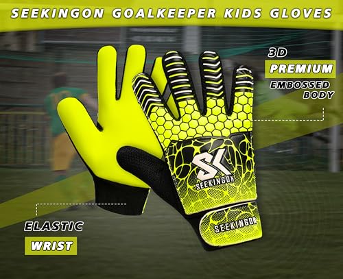 Youth Soccer Goalie Gloves - Size 6 with Double Wrist Protection - Yellow/Black