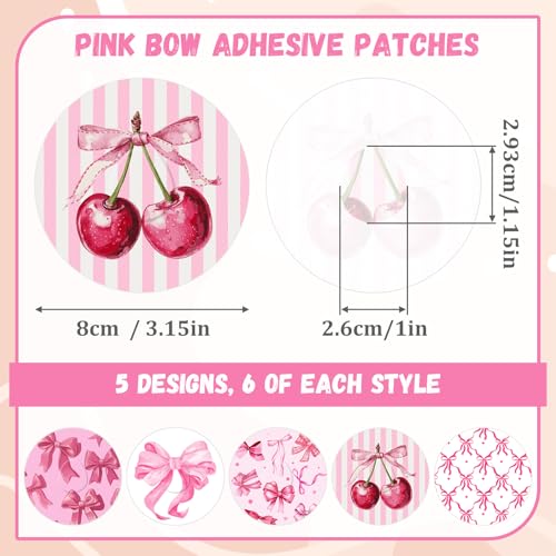 Pink Bow Adhesive Patch Compatible with Dexcom G7 - 30 Waterproof Skin-Friendly Medical Patches