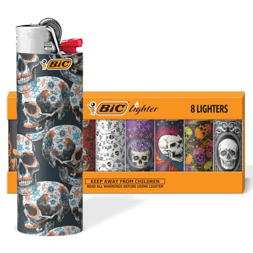 BIC Special Edition Skulls Series Maxi Pocket Lighters Set of 8 - Child-Resistant