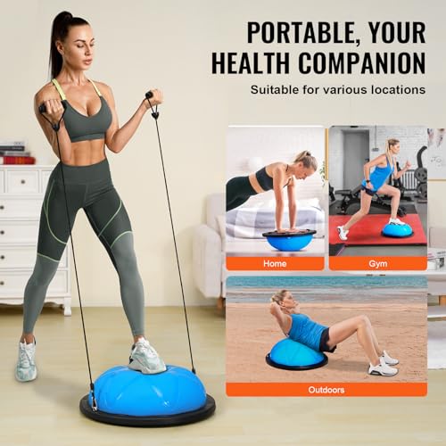 Half Exercise Ball Trainer - 23 Inch Particle Blue with Resistance Bands