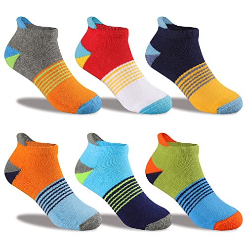 Comfoex Boys Socks 4-10 Years, 6 Pairs Half Cushioned Short Ankle, Multicolor 7-10 yrs variation