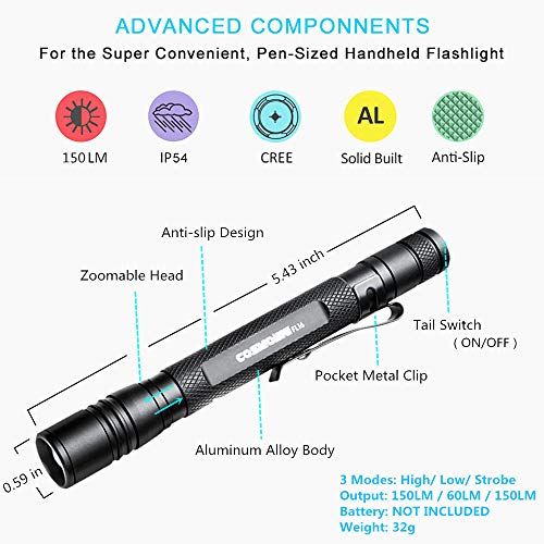 Zoomable Pen Flashlight - 3 Modes, 150 Lumen, 1 PCS