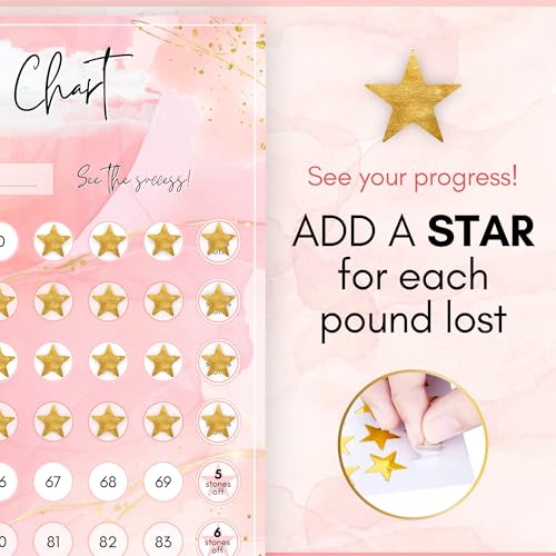 Weight Loss Progress Chart Poster with 88 Gold Star Stickers - A4 Pink