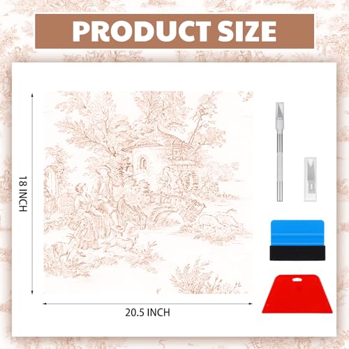 18ft x 20.5 Inch Pink Chateau Toile Peel and Stick Wallpaper with Smoothing Tool Kit Blush Removable Self Adhesive Vintage Wallpaper Toile Contact Paper for Bedroom Bathroom Walls Covering