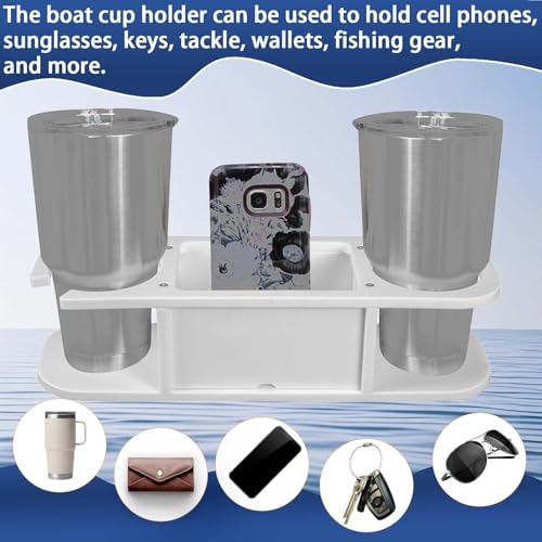 Marine Cup Holder with Storage - Reinforced Stainless Steel Core, 2-Drink Boat Console Organizer