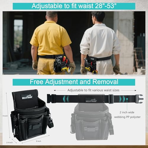 MELOTOUGH Electrician Tool Pouch with Belt Clip, 2 Inch Heavy Duty Work Belt Set for Men, Utility 13 Pockets Tool Pouch for Contractors & Roofing, Adjustable Carpenter Organizer Set