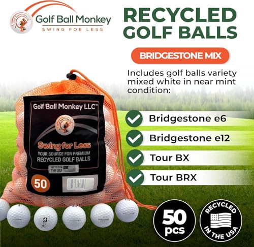 Golf Ball Monkey Recycled Golf Balls for Bridgestone White Mix 50 Pack - Model 3A/Good