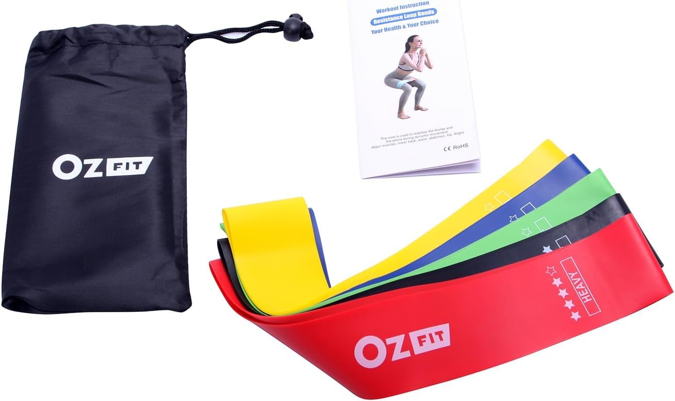 OZFIT 5 Set Red Exercise Bands Set - Resistance Bands for Working Out & Physical Therapy - Exercise Bands Resistance Bands for Full Body Workout