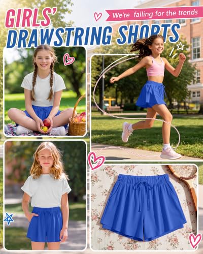 Girls Flowy Athletic Shorts - Royal Blue, 11-12 Years