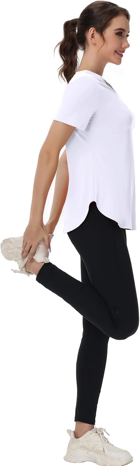 Skiennix Women's Short Sleeve Workout Tops - Moisture-Wicking V-Neck Athletic Tee for Yoga & Gym