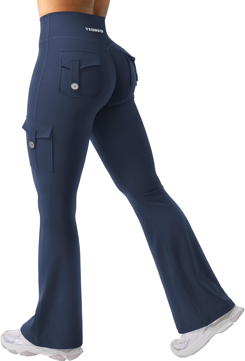 YEOREO CoreFlex Women's High-Waisted Flare Leggings - Hidden Pockets & No Front Seam | Cargo Gym Yoga Pants