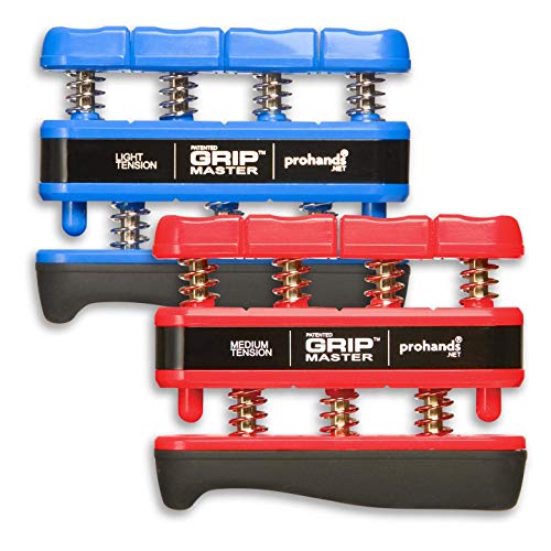 Prohands Gripmaster Hand Exerciser Set (Light/Medium) Blue & Red – Spring-Loaded Finger Strengthener