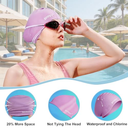 Silicone Swim Cap for Long Hair - 2 Pack, Purple