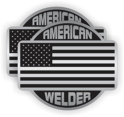2-Pack American Flag Welder Stickers - 2-Inch Waterproof Vinyl Decals