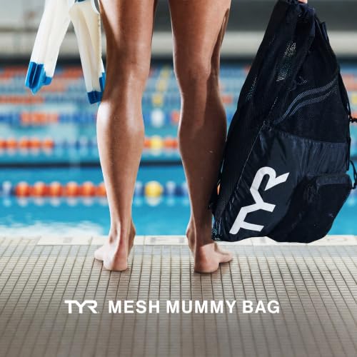 Ventilated Swim & Gym Gear Bag - TYR Big Mesh Mummy Backpack, Black - 40L Capacity