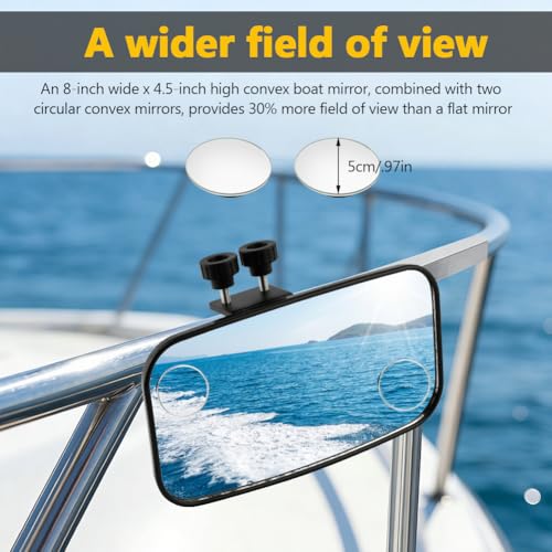 Boat Rear View Mirror 8-inch Convex Marine Mirror with 300° Adjustable Curved Surface