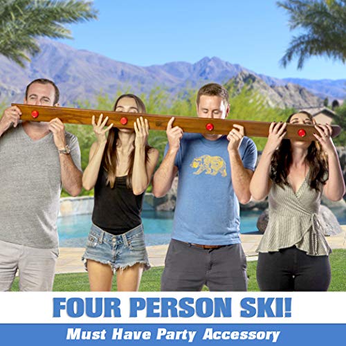 GoPong Slamski White - Retro Wooden 4-Person Ski with Shot Glasses & Wall Mounts
