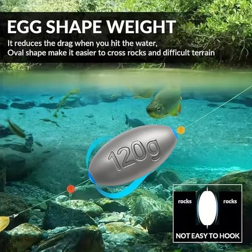 5g Oval Egg Sinkers Fishing Weights – Lead Sliding Sinkers, 20pcs