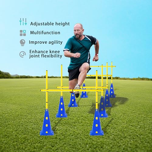 Agility Poles and Hurdles Set - Speed Training Equipment with 12 Poles & 8 Cones
