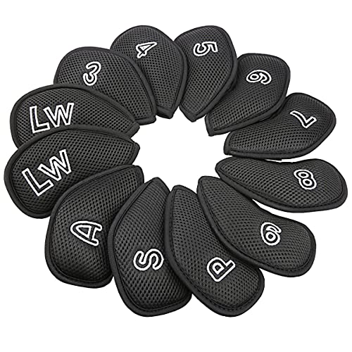 Golf Builder Mesh Iron Covers Set - 12 Pcs Black Golf Club Protection