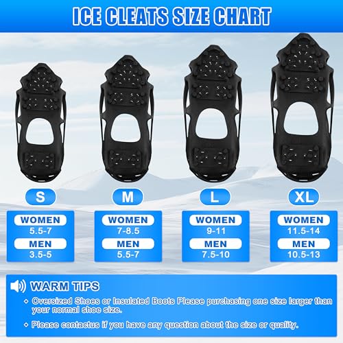 Silanon Ice Cleats 28 Steel Spikes, Crampons for Shoes/Boots, X-Large 10.5-13 Men / 11.5-14 Women
