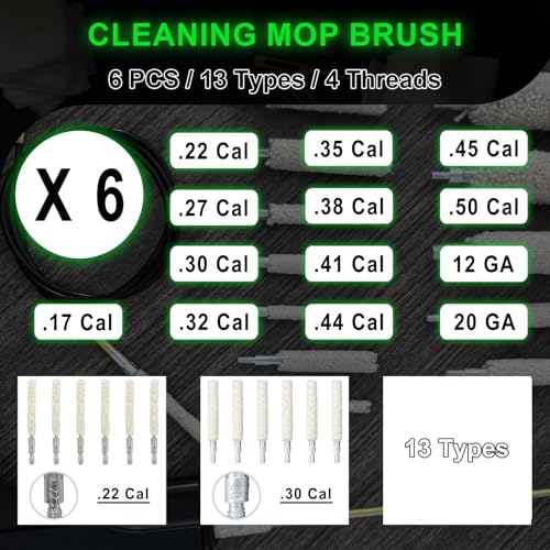 6PCS 17 Caliber Cotton Mop Brushes for Gun Cleaning Kit
