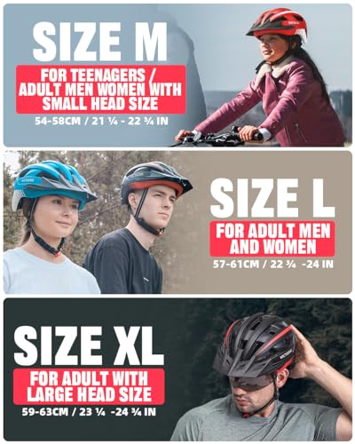Bike Helmet for Adults with LED Light - Size L (57-61cm) - Black Red