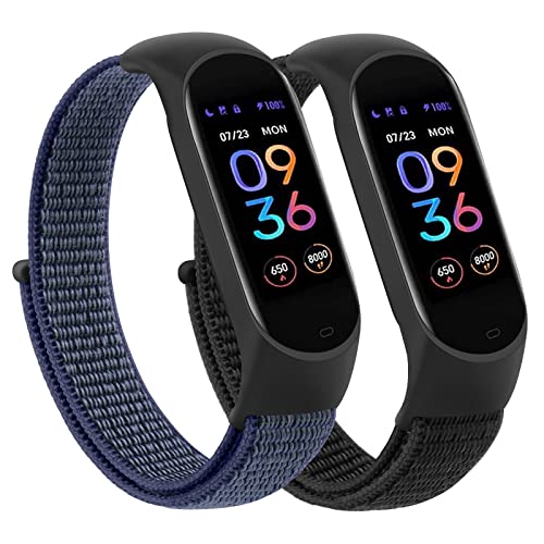 Soft Nylon Sport Strap for Amazfit Band 5 - 2 Pack, Black & Dark Blue