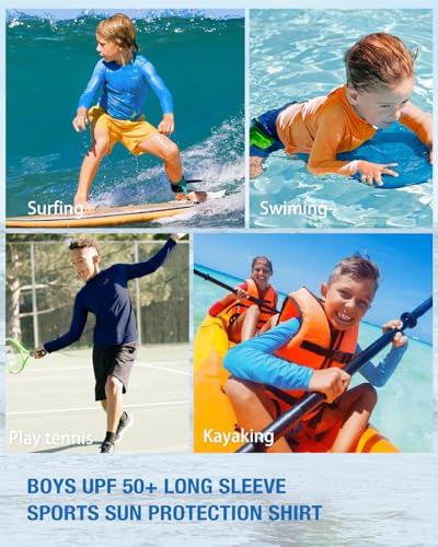 Boys UPF 50+ Long Sleeve Rash Guard Swim Shirt - Navy, 6-7 Years