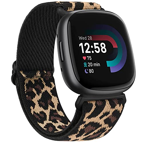 Elastic Nylon Watch Band for Versa 4, Versa 3, Sense 2 - Leopard